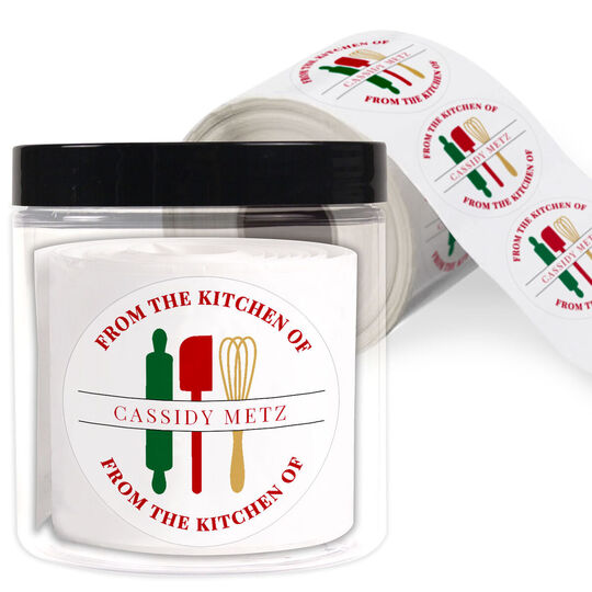 Baking Utensils Round Gift Stickers in a Jar